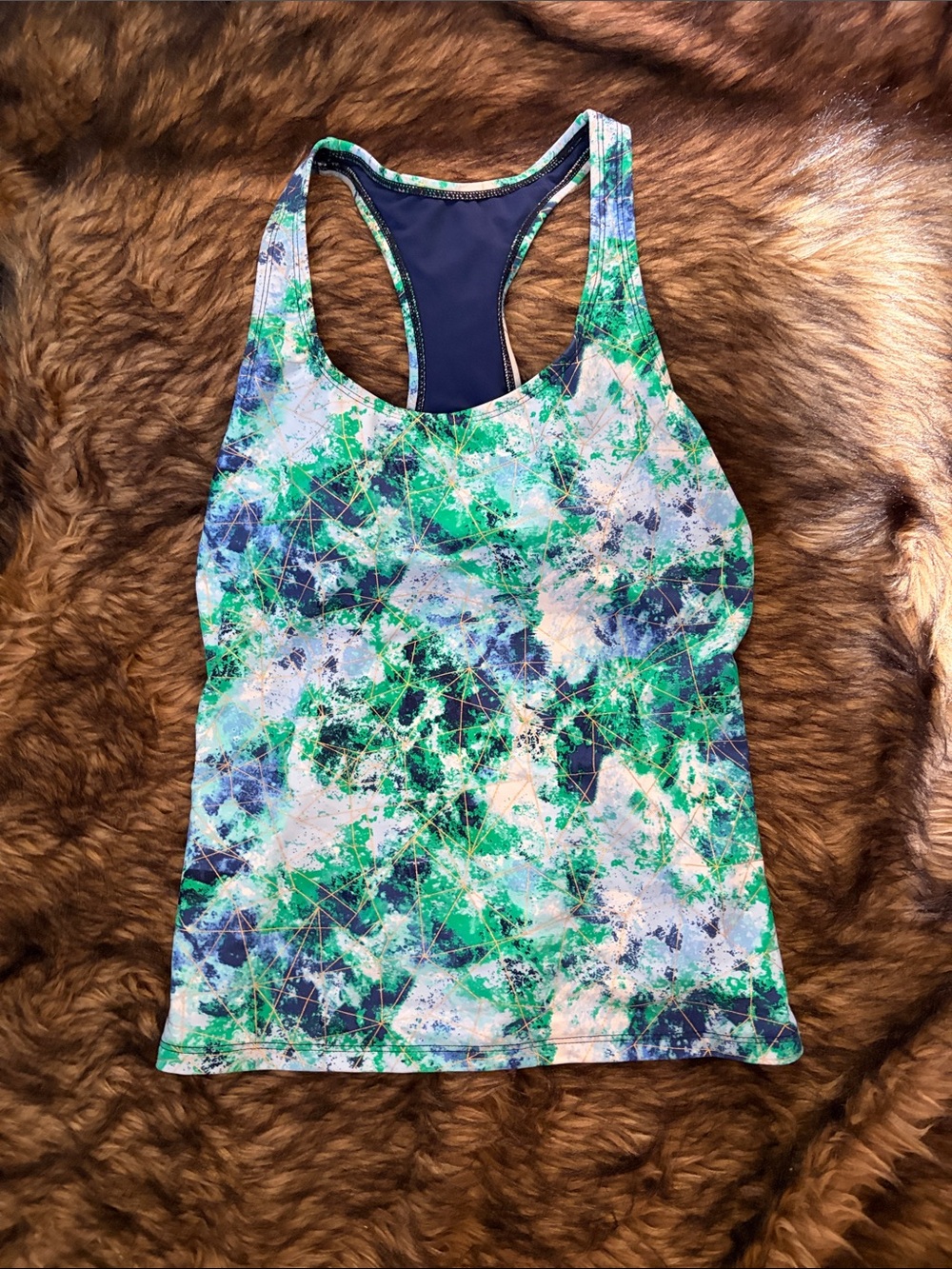 Kinesis Abstract Green & Blue Racerback Swim/Workout Tank Top Size Medium